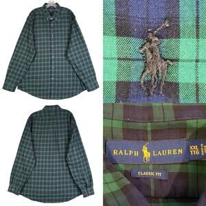 Polo Ralph Lauren Oxford Shirt Men's Size XXL Green Plaid LS Button Down